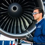 항공정비사로 일하며 겪는 보람 - **Prompt:** A highly concentrated male aviation mechanic, mid-30s, with a focused expression, meticu...