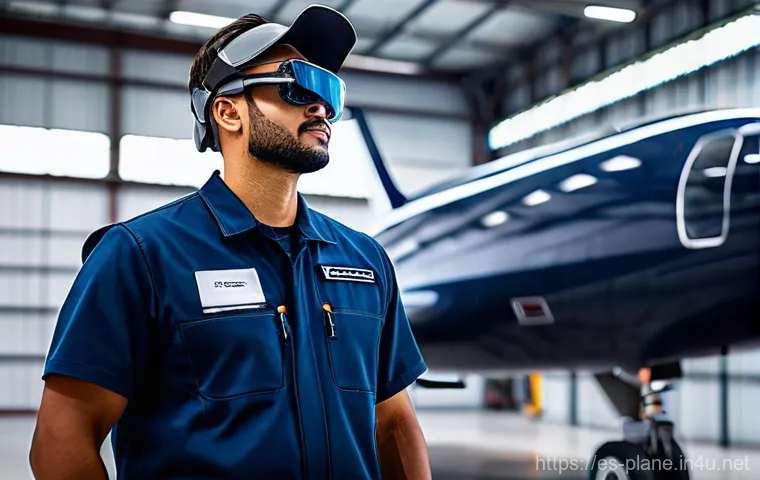 항공정비사 이직 시 고려할 점 - **Prompt:** A diverse, focused aircraft maintenance technician, wearing a clean, professional dark b...