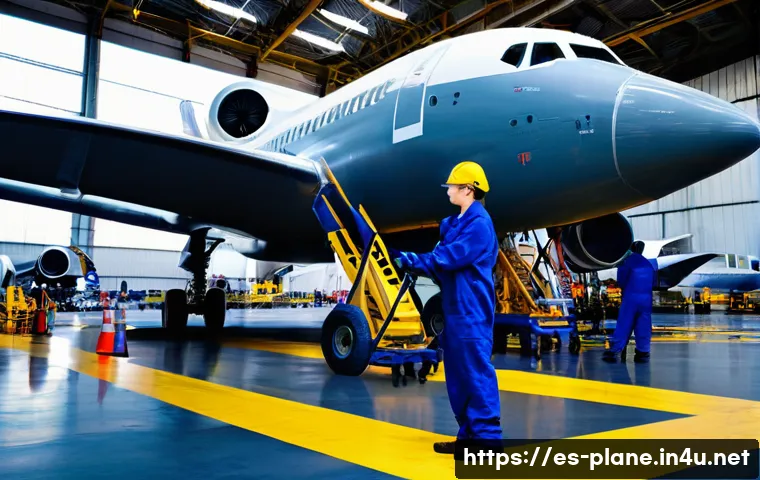 항공정비사 인턴십 경험 공유 - **Prompt 1: First Day in the Hangar**
A young, determined aviation maintenance intern, dressed i...